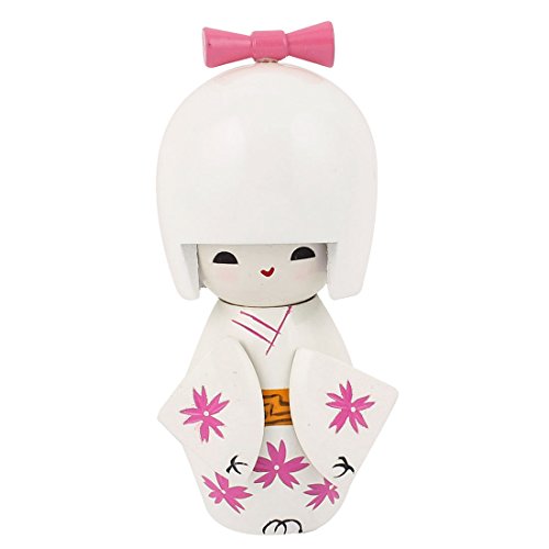 uxcell Wooden Craft Manual Flower Decor Kimono Japanese Kokeshi Doll White