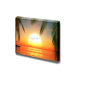 Migratory Birds Flying Over Tropical Sea at Sunset Wall Decor