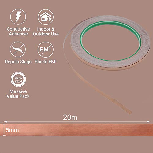 Copper Foil Tape-Adhesive Copper Tape-5mmx20m Double Conductive Copper Foil Tape Strip Adhesive EMI Shielding,Shielding,Soldering,Electrical Repairs - Thumbnail 3