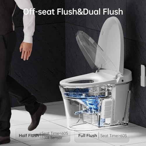 EPLO Smart Toilet Bidet Built-in Tank,Auto Open Close,Foot Sensor,Dual Auto Flush,Heated Seat,Multi-Function Cleaning,Eco Mode,LED Display,One Piece Modern Elongated Toilet with Night Light 220V