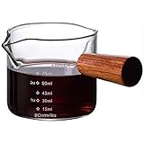 1 Pack Double Spouts Measuring Triple Pitcher Milk Cup with Wood Handle 75ML Espresso Shot Glasses Parts Clear Glass By BCnmv