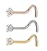 SkullParty 3 Pcs Stainless Steel Nose Rings Studs 18 Gauge Screw Shaped Curved Nose Piercing 3mm Diamond CZ Nose Stud Screw for Women Girl Piercing - Gold / Rose Gold / Steel