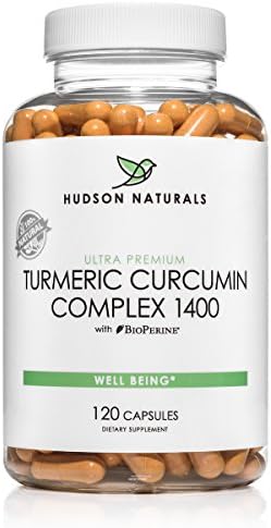 Hudson Naturals Turmeric Curcumin Complex, Pure High Potency 1400 mg, 120 Capsules Standardized to 95% Curcuminoids with BioPerine for Improved Absorption | Made in the USA in GMP Certified Facility