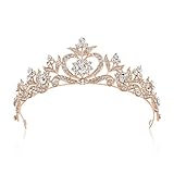 SWEETV Crystal Princess Crown Rhinestone Tiara Bridal Head Jewelry Wedding Hair Accessories, Rose Gold