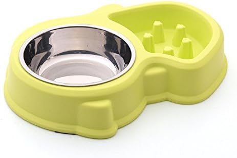 Slow Feed Dog Bowl with Stainless Steel Water Bowl 2 in 1 Interactive Stop Bloat Bowl for Dog Cat Green