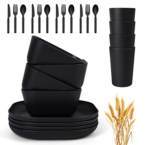 afcevnlb 24 Piece Wheat Straw Square Dinnerware