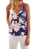 WLLW Women Spaghetti Strap Front Zipper Floral Print Shirt Tops Tanks Camis