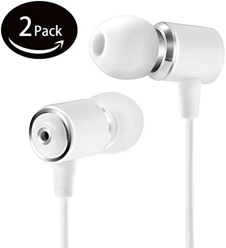 Wired Metal Earphones with Microphone,Xinhangtong Classic Heavy Bass Stereo Earbuds In-ear Headphones with Volume Control Sport Running Headset for iPhone iOS Android 3.5mm jack(White)2pack