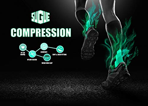 SUGUE Compression Socks (1 Pair) for Women & Men 20-30 mmHg - Best Graduated Athletic Fit for Running, Flight, Nurses, Maternity, Pregnancy - Shin Splints (Green & Arrow, L/XL) - Thumbnail 5