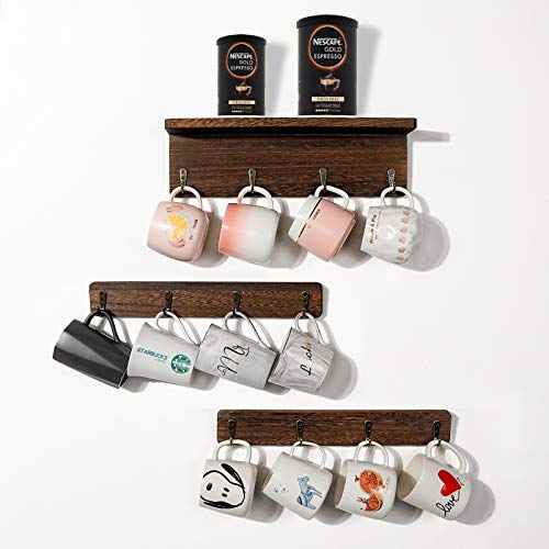 Ourwarm Coffee Mug Holder, Coffee Cup Holder Wall Mounted, Wood Rustic