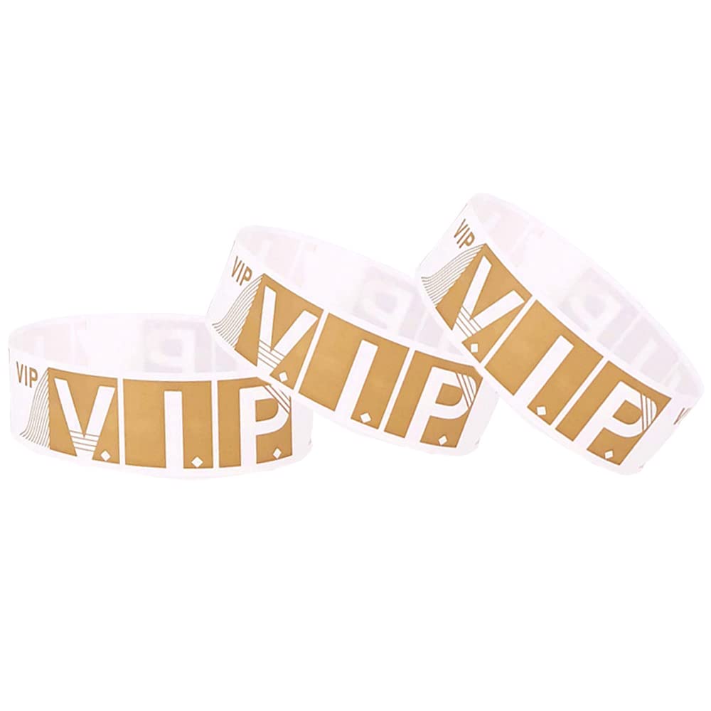 JKJF 200 Pcs Waterproof VIP Wristbands Events Party Armbands VIP Paper Bracelets for Festivals Clubs Concerts Bar Amusement Parks Fairs - Gold