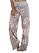 iChunhua Women's Comfy Stretch Floral Print Drawstring Palazzo Wide Leg Lounge Pants(L,Grey)