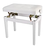Neewer Padded Wooden Piano Bench and Keyboard Seat, 18.8-22.8 inches/ 48-58 centimeters Height, Thick and Smooth PU Leather Pillow Cushion for Deluxe Comfort (White)