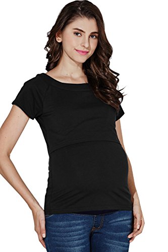 Sweet Mommy Maternity and Nursing Short Sleeve Tee Black, S