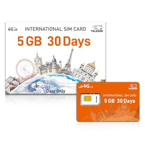 5GB Data for 30 Days International SIM Card, 4G LTE Coverage Across 45 Countries (USA, UK, Europe, Asia, Africa), Prepaid Travel SIM Data Only for Unlocked Phones, Tablets, Hotspots – No Contract