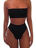 Ybenlow Women's 2 Piece Solid Bandeau Swimsuit Top Bottom Set,Black,X-Large