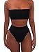 Ybenlow Women's 2 Piece Solid Bandeau Swimsuit Top Bottom Set,Black,X-Large