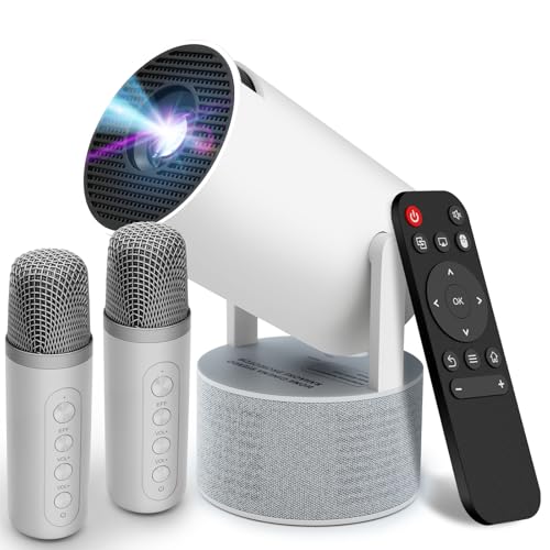 Mini Proyector 4K 1080P, Proyector Portátil con Karaoke, WiFi 6, Bluetooth 5.0, 200 ANSI, Android 11, USB y HDMI, Proyectores con Dos Micrófonos Compatible con Smartphone/Tabletas/PC/TV Stick/XBox/PS5