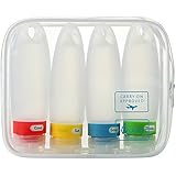 Large Leak Proof Travel Bottles. Set of Four 3.3 oz TSA Approved Refillable Squeezable Silicone Bottles with Clear EVA Toiletry Case