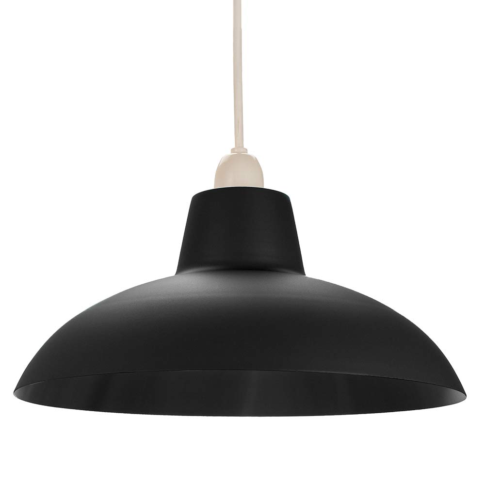 Industrial Retro Designed Matt Black Curved Metal Ceiling Pendant Light Shade | 60w Maximum | 29cm Diameter by Happy Homewares