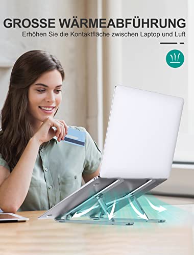 Glangeh Laptop Ständer Höhenverstellbar, Tragbar Faltbar Laptop Stand, Aluminium Laptopständer mit Belüftung, Kompatibel mit MacBook Air/Pro, Samsung, Surface, Dell, Acer, Lenovo and Tablets