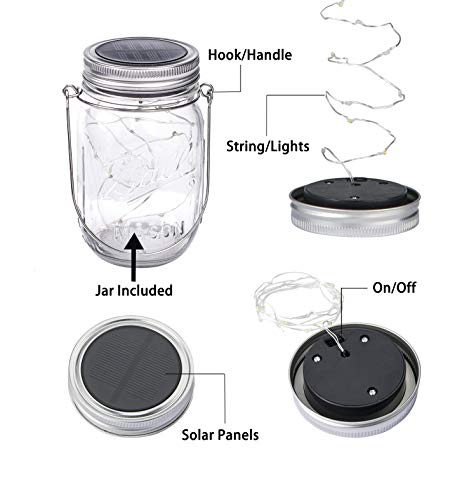 Solarlampe,SUNNOW 4 Stuck Solar Mason Jar Licht LED Solar Licht Einmachglas Laterne Solarleucht f¨¹r Au?en Garten Deko, Weihnachtsferien Einmachgl?ser Wasserdichte Garten H?ngeleuchten – Bild 4