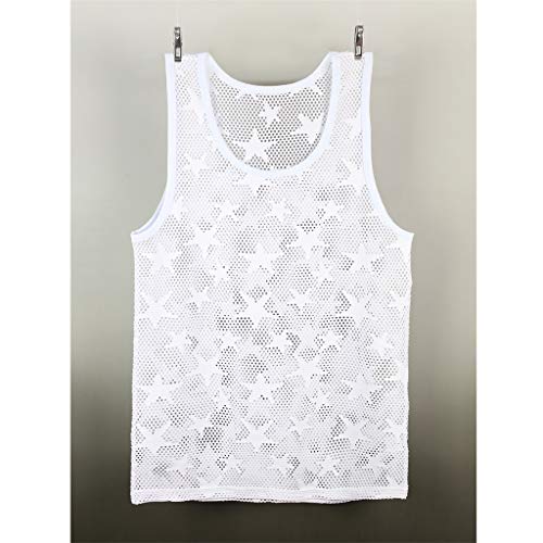 Appoi Men's Vest Underwear Fishnet See Through Muscle Workout Mesh Tees Clubwear Tank Top Vest (White, L)