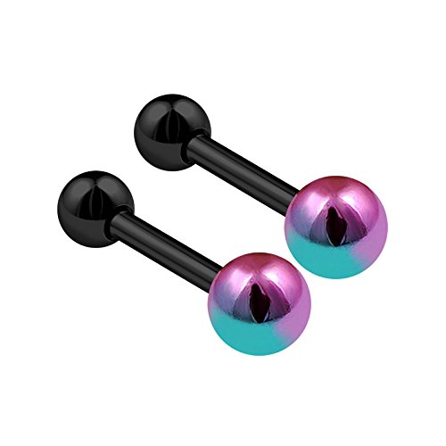 2PCS Stainless Steel Rainbow Tragus Barbell 16 gauge 1/4 6mm 3mm 4mm Ball Lobe Eyebrow Earrings Medusa Piercing Jewelry 1516
