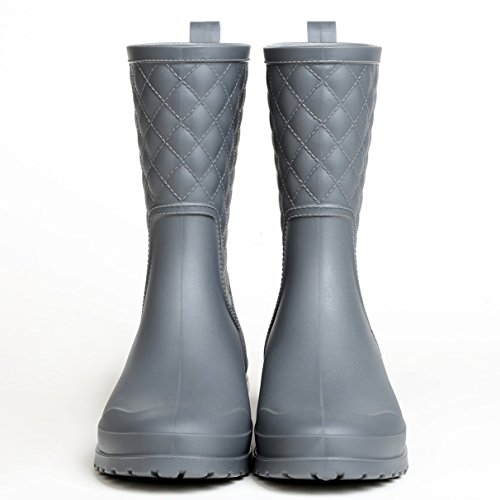 Litfun Womens Black Mid Calf Rain Boots Outdoor Work Waterproof Garden Booties Wide Calf Rain Shoes