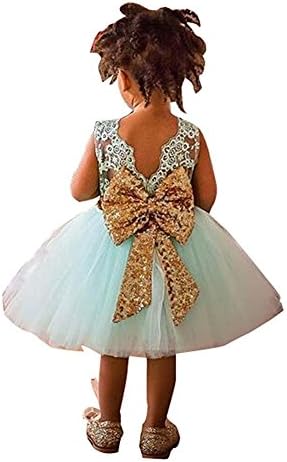 BKSKK Newborn Toddler Baby Girls Sequins Bowknot Floral Princess Flower Girl Dresses (6T, Green)