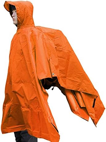Unisex Poncho Dampproof Mat Sunshade 3-in-1 Outdoor Backpack Raincoat Poncho Rain Cover For Emergency Hunting Camping Fishing Hiking Travling (Orange)