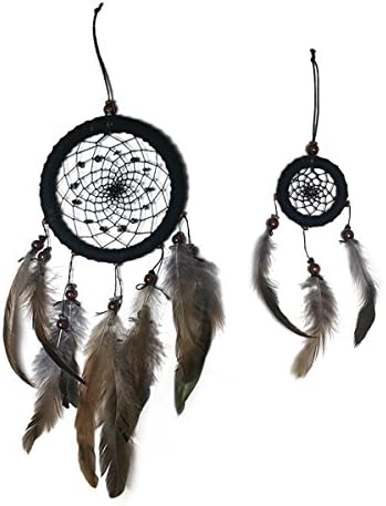 APECTO Handmade Traditional Dream Catcher Circular Net With Feathers Wall Hanging Decor Ornament Craft 5" Diameter 16.5" Long Approx, Black (DMY5)