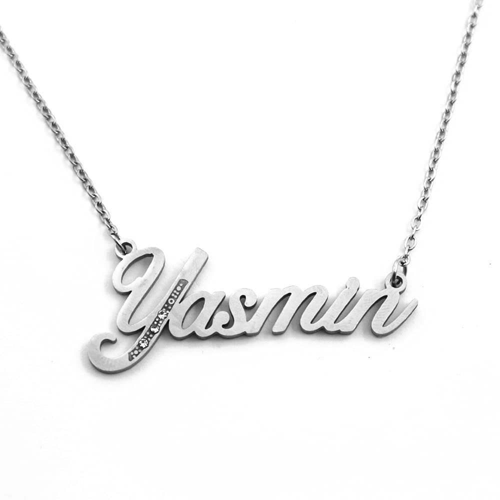 Kigu Name Necklace Yasmin - Silver Tone - Custom Name Necklace - Personalised Jewellery for Ladies- Customised Jewellery for Girls- Custom Pendant Yasmin
