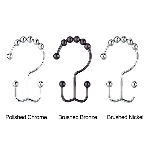 TENOVEL Never Rust 304 Stainless Steel Shower Rings, Rustproof Shower Curtain Hooks,Heavy Duty Roller Double Glide Shower Curtain Hooks for Bathroom Shower Liners, Brushed Nickel,Set of 12 Hooks - Thumbnail 5