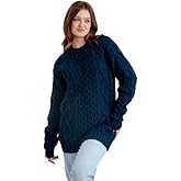 Women Wool Sweater Cable Knit Fisherman Pullover - 100% Virgin Wool, Made in Ireland