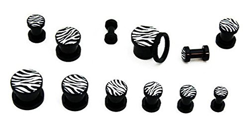 Zebra print acrylic plugs - sold by pair (choose size) …