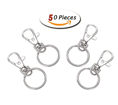 Curved Lobster Clasps Metal Swivel Lanyard Snap Hook with Key Rings,TV Remote Key Chain ,Manual art keychain ,50 PCS Silver
