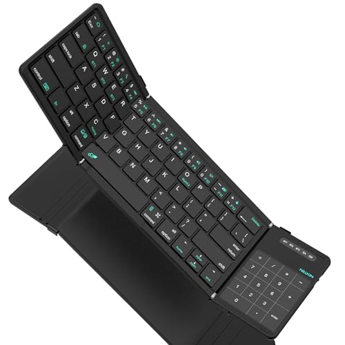 Nillkin Foldable Bluetooth Keyboard Folding with Touchpad & Number Pad, Portable Wireless Full Size Travel Keyboard with Trackpad for PC Laptop iPad Tablets Smartphone, Silicone Leather Cover, Black