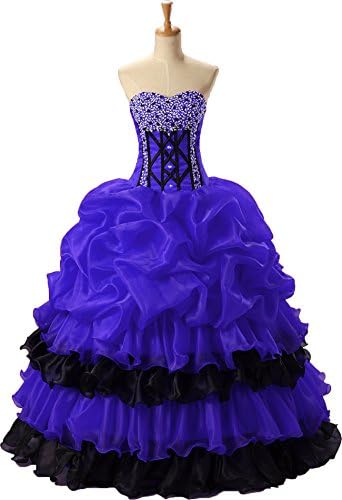Okaybrial Women's Sweet 16 Party Dresses Beaded Sweetheart Organza High Low Ball Gown Quinceanera Dresses