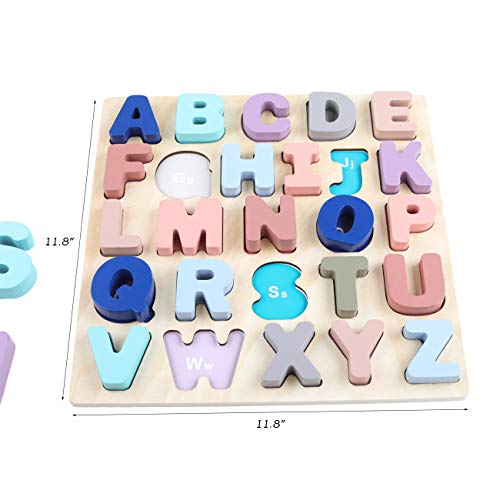 GEMEM Wooden Alphabet ABC Puzzles Upper Case Letter and Number Learning Board Educational Toys for Toddlers Boys Girls Pack of 2 - Thumbnail 5