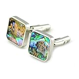 PenSee Rare Stainless Steel & Abalone Shell Square Cufflinks for Men with Gift Box