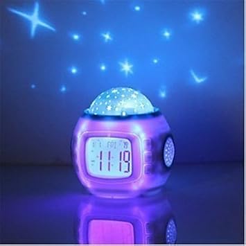 Amazon Com Qiuxi Creative Children S Night Light Music Starry Star Sky Digital Led Projection Projector Alarm Clock Calendar Thermometer Horloge Reloj Despertador Baby