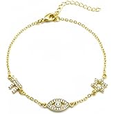 14K Gold Plated Chai Evil Eye Star Of David Bracelet Women – Jewish Symbol Pendant from Israel – Elegant Hebrew With Cubic Zirconia Dainty Religious Jewish Jewelry Gift Bat Mitzva