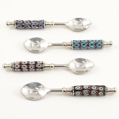 Polished Aluminum Hand-Beaded Dessert Spoons, Set of 4 by India Handicrafts