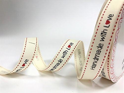 Bertie's Bows 'Handmade with Love' Cream Grosgrain 16mm Labels on a 3m Roll