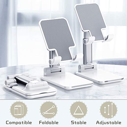 OHYGGE Adjustable Cell Phone Stand, Foldable Cell Phone Holder, Portable Desktop Tablet Stand, Compatible with iPhone/iPad/Kindle/Mobile Phone/Tablet, White
