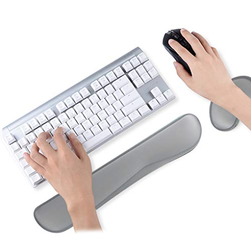 Poualss Memory Foam Set Keyboard and Mouse Wrist Pad Rest,Cushion Support for Office,Gaming,Computer,Laptop and Mac,Pain Relief& Easy Typing,Gray Wrist Rests