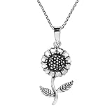 AeraVida Charming Spring Sunflower .925 Sterling Silver Pendant Necklace