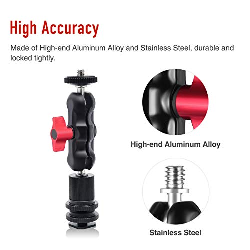 CAMO Double Ball Head, with Shoe Mount and 1/4-inch Screw, for DSLR Camera/On-Camera Monitor/Video Lights, Multi-Functional Portable Durable Aluminum Alloy - Thumbnail 4