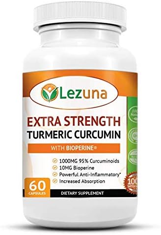 Lezuna Extra Strength Turmeric Curcumin with Bioperine, 1000mg 95% Curcuminoids, 10mg Bioperine, 2,000% Increase Bioavailability, Certified GMP Facility, Made In USA, 60 Capsules